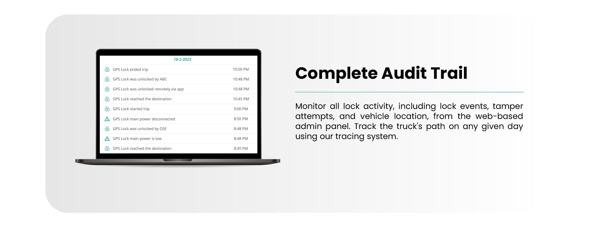 Smart GPS Truck Lock - audit trail